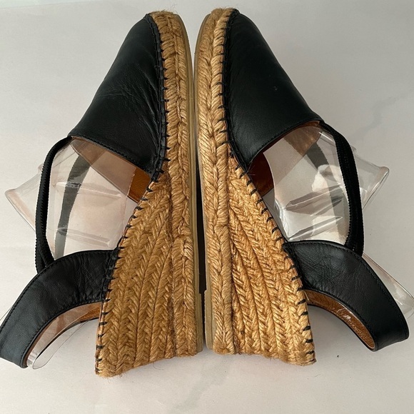AZURA Black Leather Closed Toe Espadrille Wedges Size 10 Euro 40 Made in Spain - Picture 5 of 10